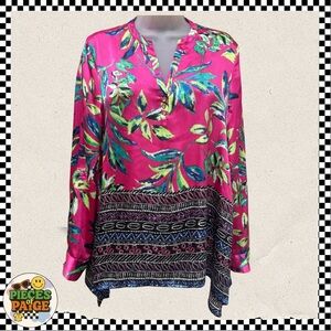 Rafaella Floral Boho Blouse | Vibrant Pink & Jewel Tones | Size S